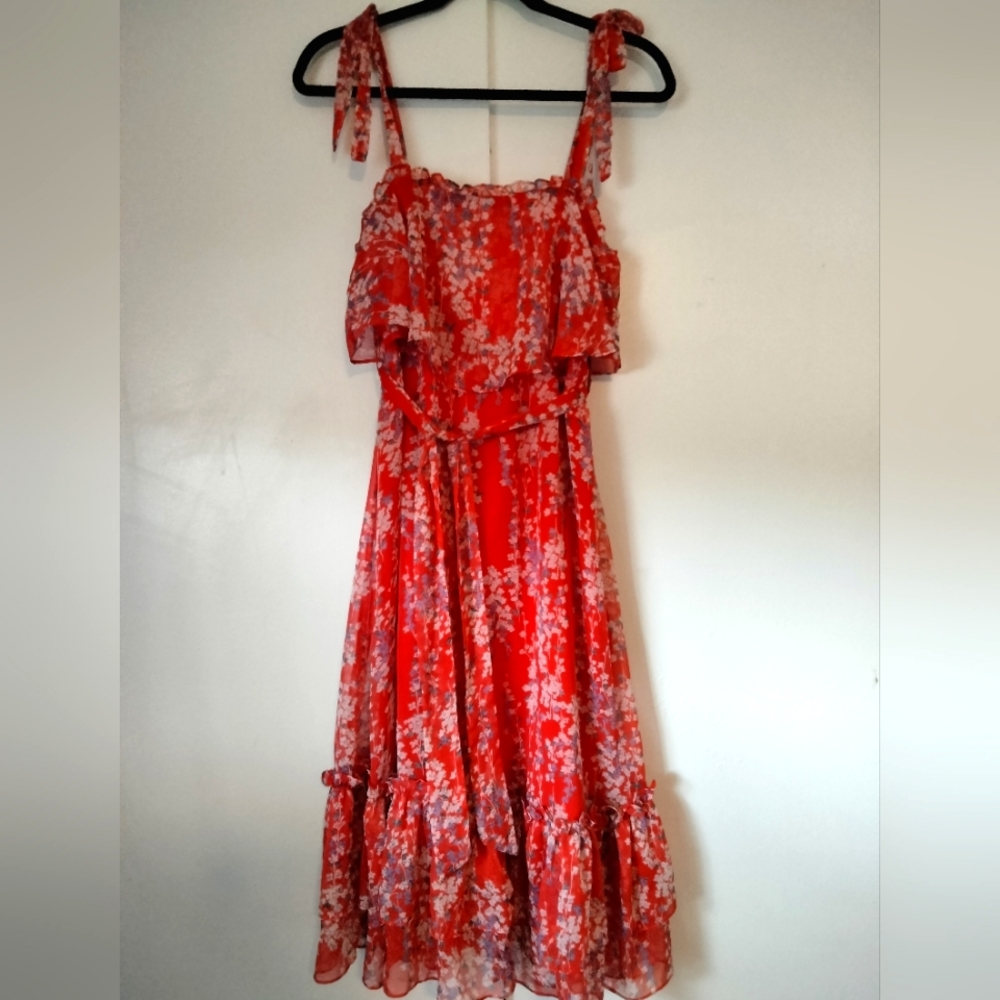 The impeccable pig Floral Ruffle Chiffon Midi Layered Dress Size small NWOT
